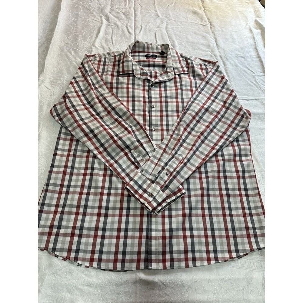 Van Heusen Men's Red Orange Plaid Flex Long Sleeve Button-Up Shirt Size XL